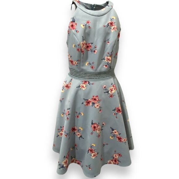 City Triangles Dress Juniors Size 7 Light Blue Floral Print Dress Fit and Flare - Picture 1 of 12